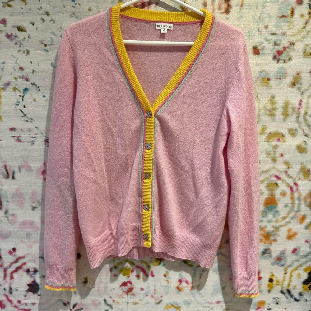 Banana Republic Pink Cardigan with Yellow Trim